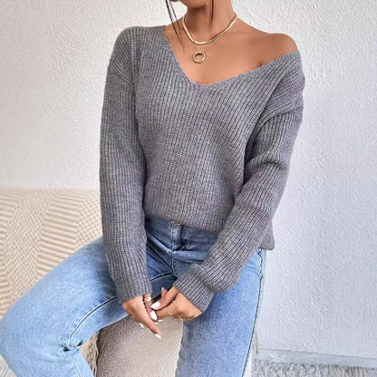 Modern Backless V-Neck Cashmere Sweater