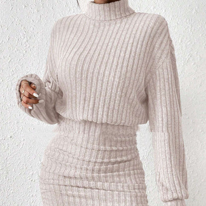 High Neck Ribbing Woolen Knit Suit