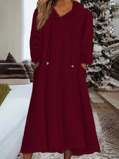 Loose Casual Fluff Hooded Long Sleeve Dress