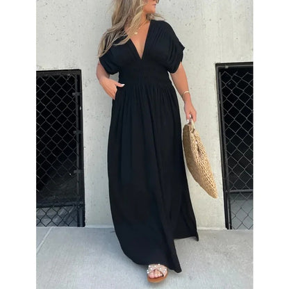 Unique Bat-Sleeved V-Neck Slit Dress