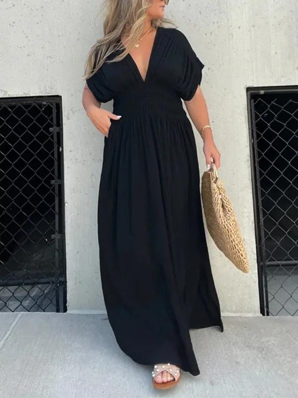 Unique Bat-Sleeved V-Neck Slit Dress