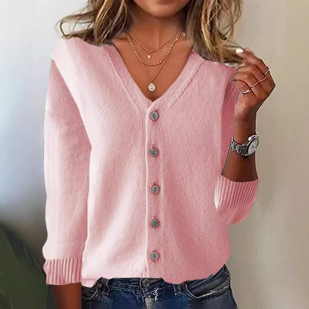 Basic Long Sleeve Plain Knitted Cardigan