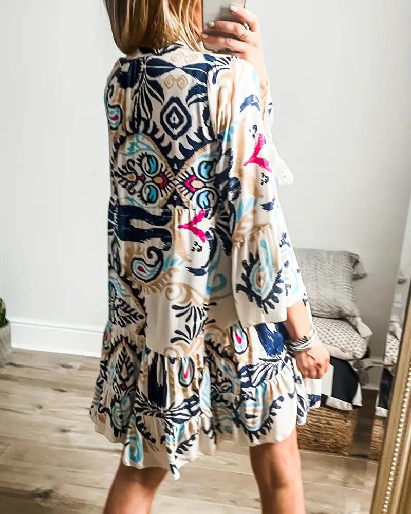 Unique Printed Long Sleeve Mini Dress