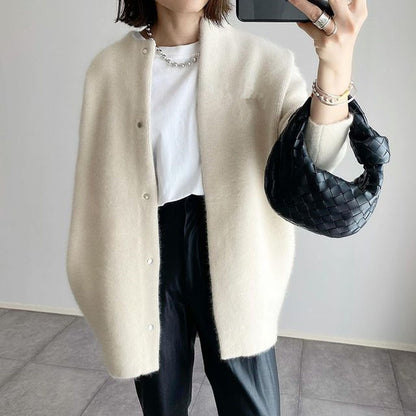 Loose Round Neck Single Breasted Cardigan