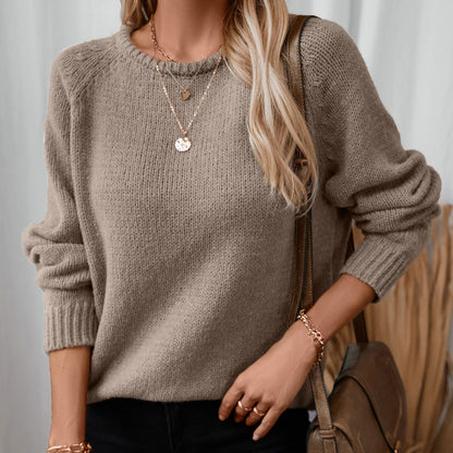 Solid Color Curling Hem Pullover Sweater