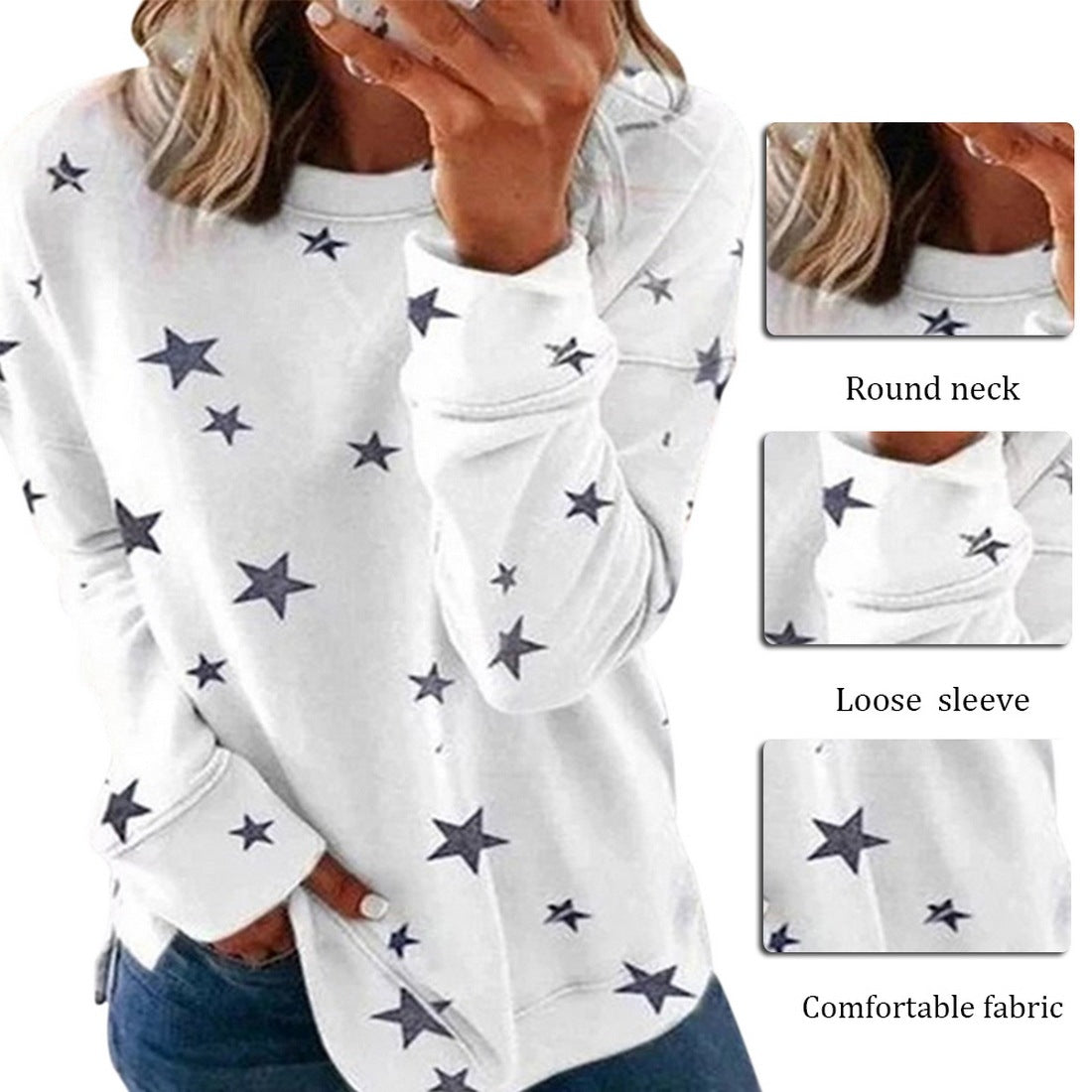 Star Print Long Sleeve Top