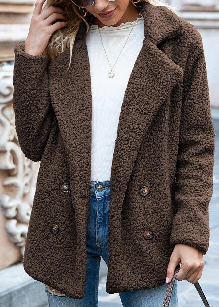 Loose Lapel Button Fluffy Outwear