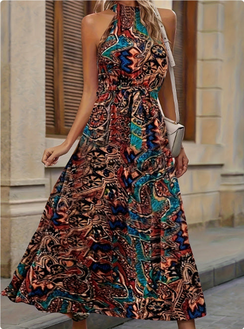 Bohemian Vintage Print Midi Dress