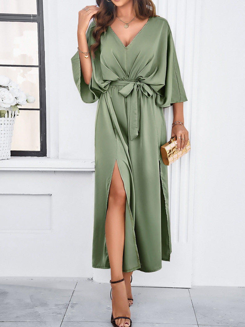 Bat Sleeve V-neck Dress