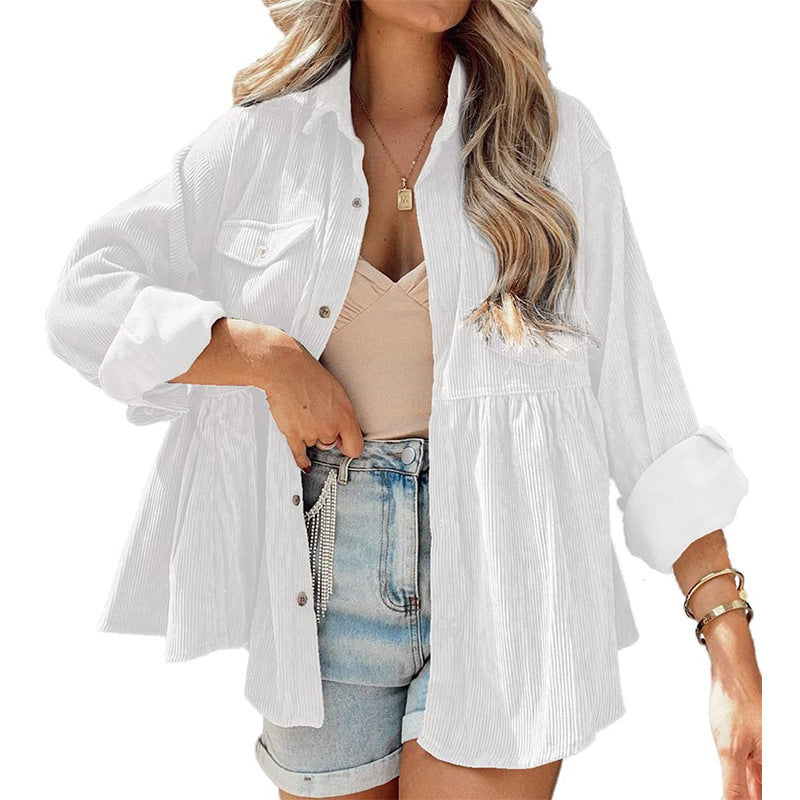 Corduroy Ruffled Shirt Top