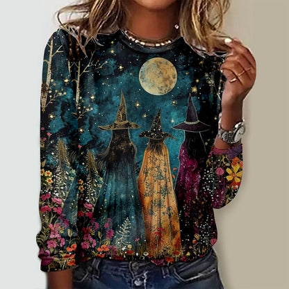 Halloween Themed Round Neck Long Sleeve T-Shirt