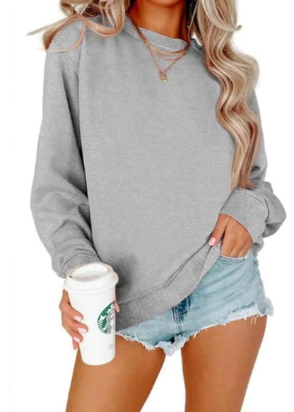 Solid Color Crew Neck Coat Long Sleeve Sweatshirt