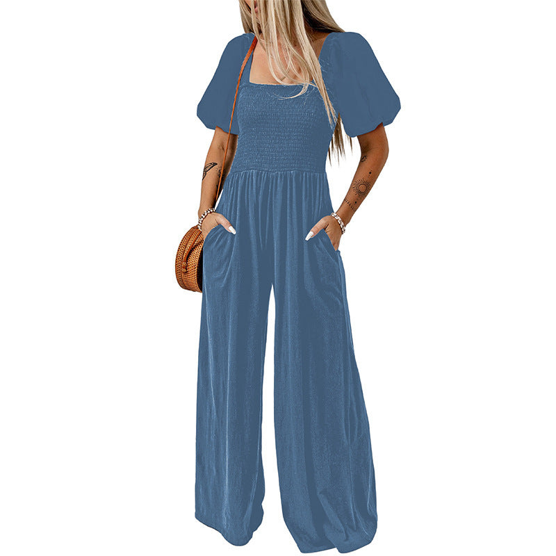 Stylish Square Collar Short Sleeve Jumpsuit