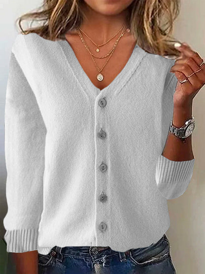 Basic Long Sleeve Plain Knitted Cardigan