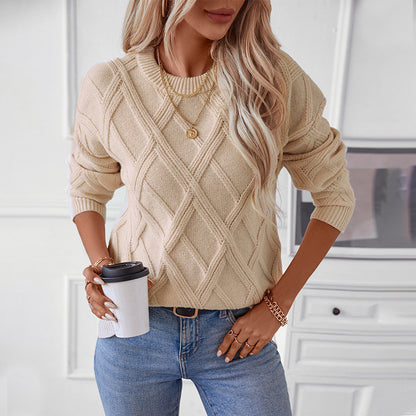 Diamond Pullover Loose Round Neck