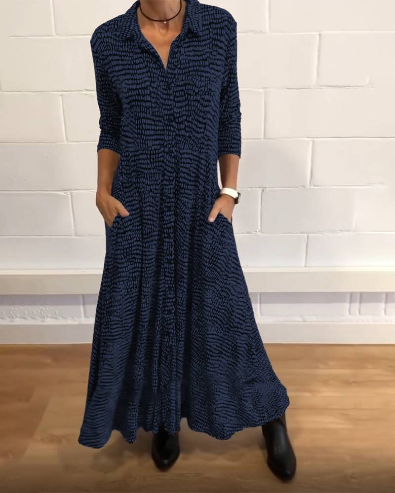 Elegant Printing V-Neck Long Sleeve Dress