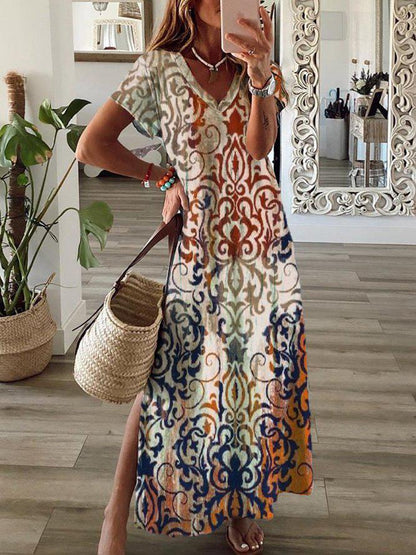 Luxe Ethnic Ombre Print Creme Maxi Dress