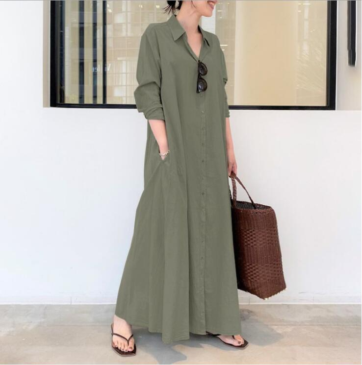 Casual Solid Color Cotton And Linen Maxi Dress