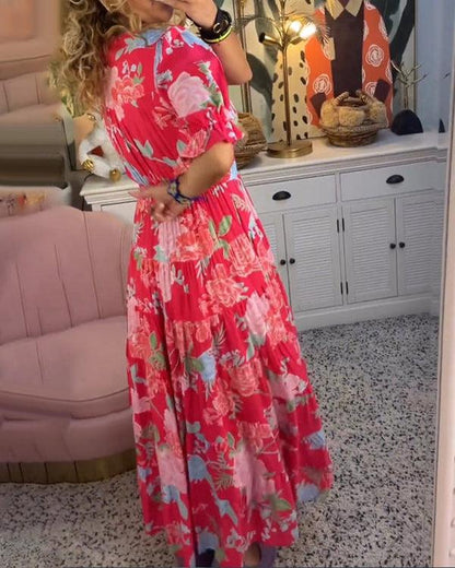 Popular Short Sleeve Print Maxi Dress