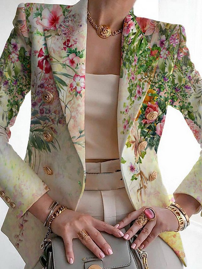 Stylish Printed Buckle Casual Blazer