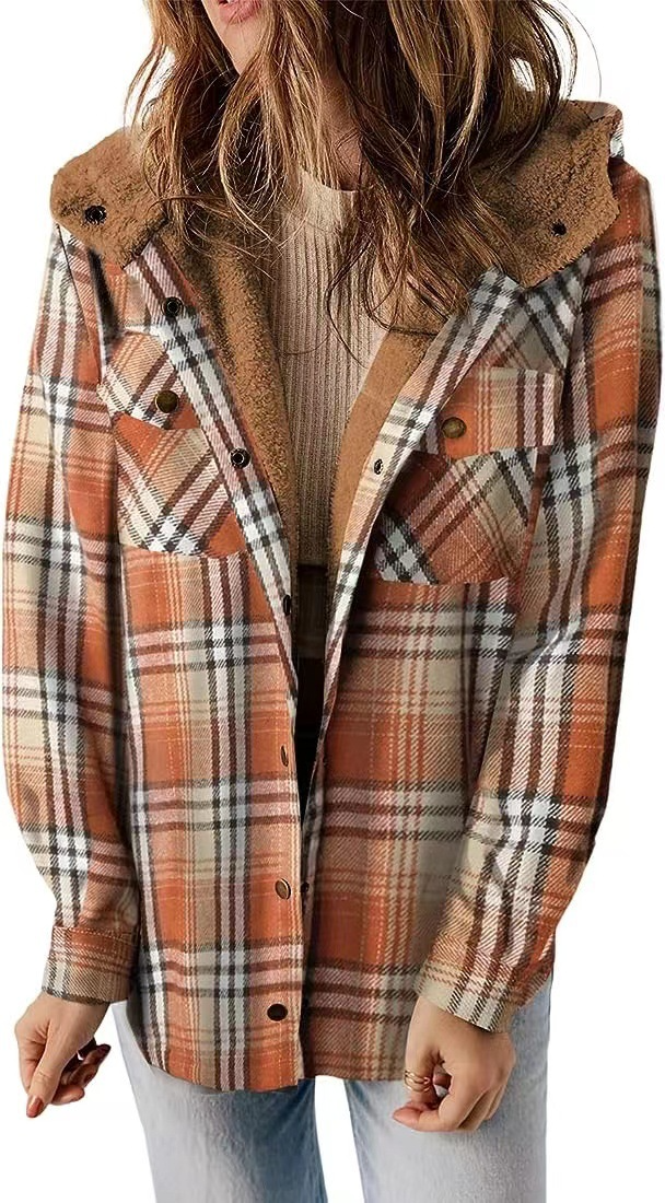 Casual Plaid Hooded Woolen Coat