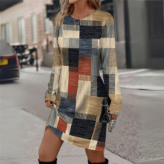 Unique Geometry Pattern Plaid Dress