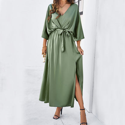 Bat Sleeve V-neck Dress