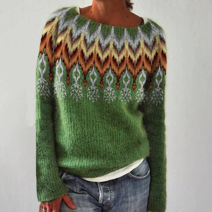 Round Neck Multicolor Loose Leisure Pullover Knitwear Sweater