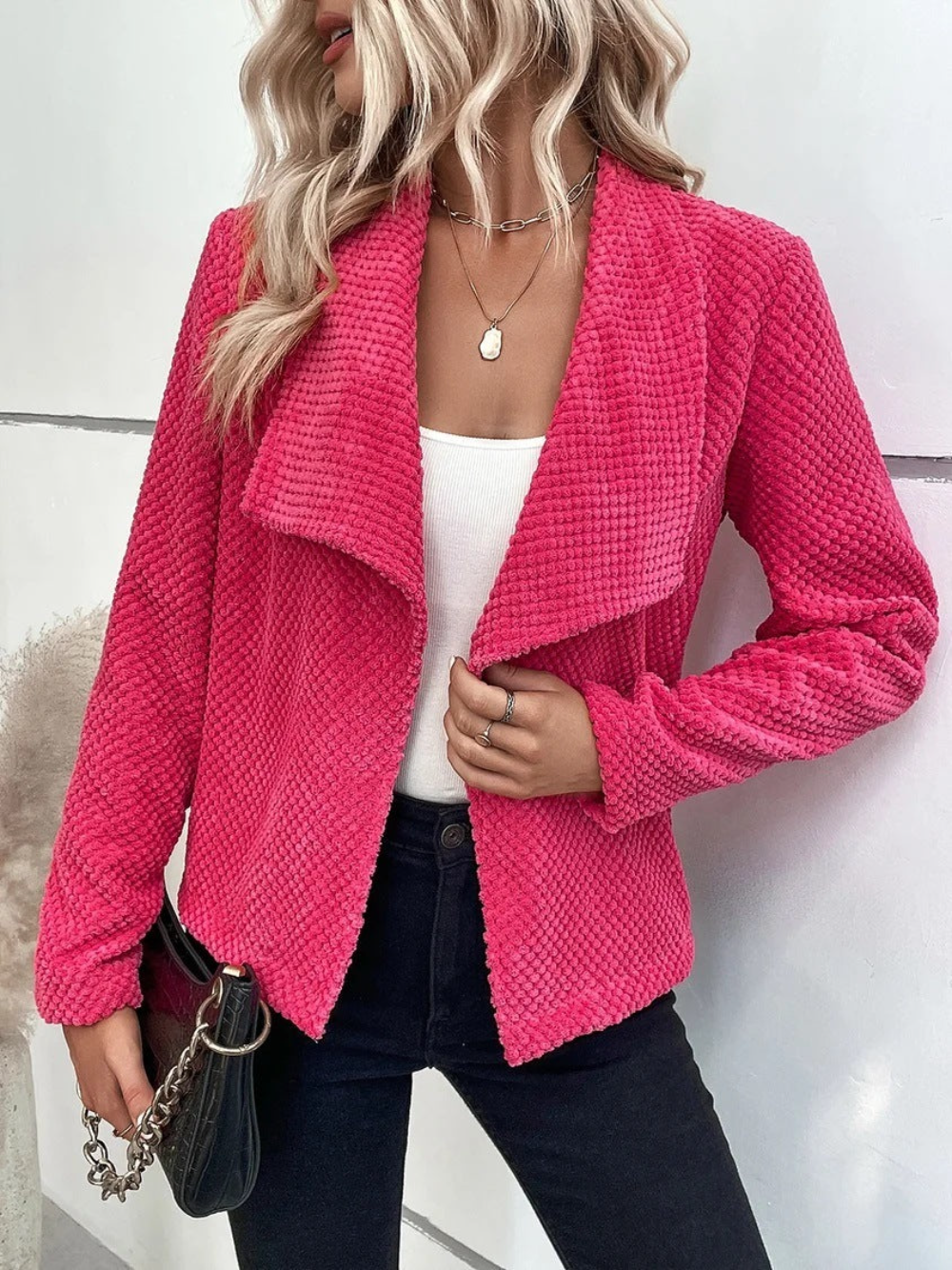 Solid Color Large Lapel Short Long Sleeve Coat