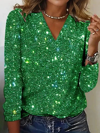 Gorgeous V-Neck Sequined Top