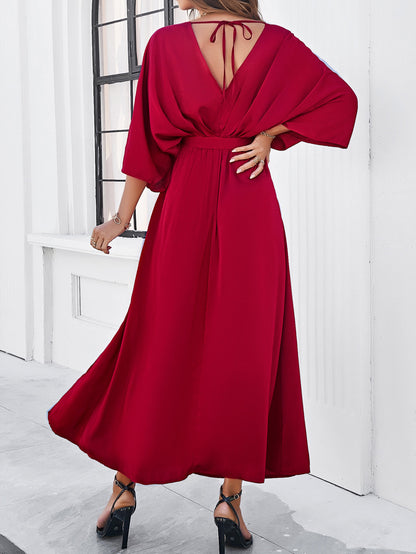 Bat Sleeve V-neck Dress