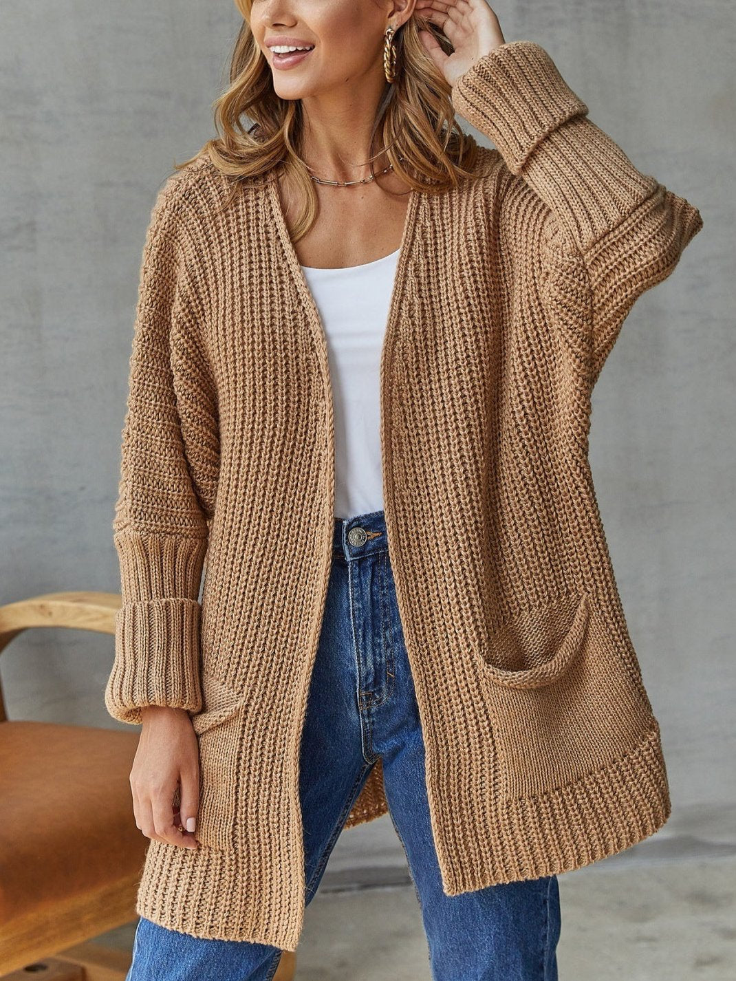 Loose Medium Length Knitted Cardigan