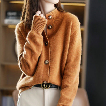 Retro Stand Collar Loose-Fitting Knitted Cardigan