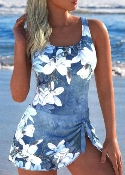 Elegant Floral Print Sleeveless Swimwear