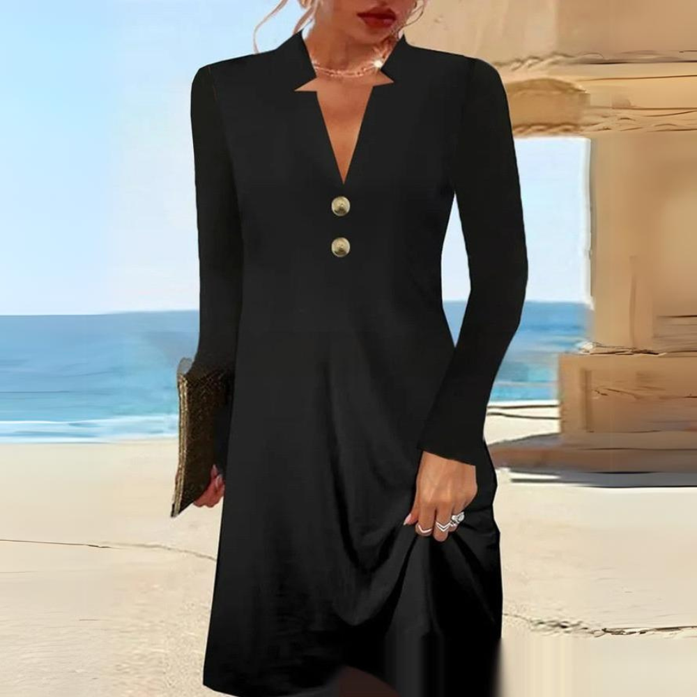 Long Sleeve V-Neck Black Dress