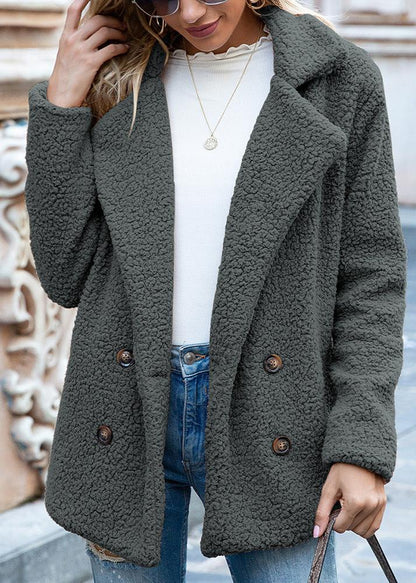 Loose Lapel Button Fluffy Outwear