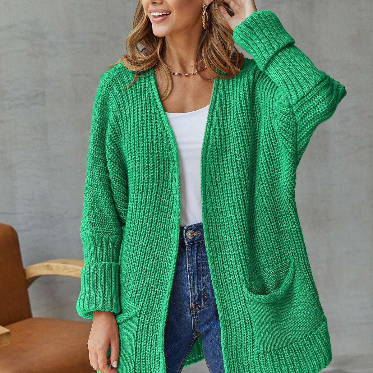 Loose Medium Length Knitted Cardigan