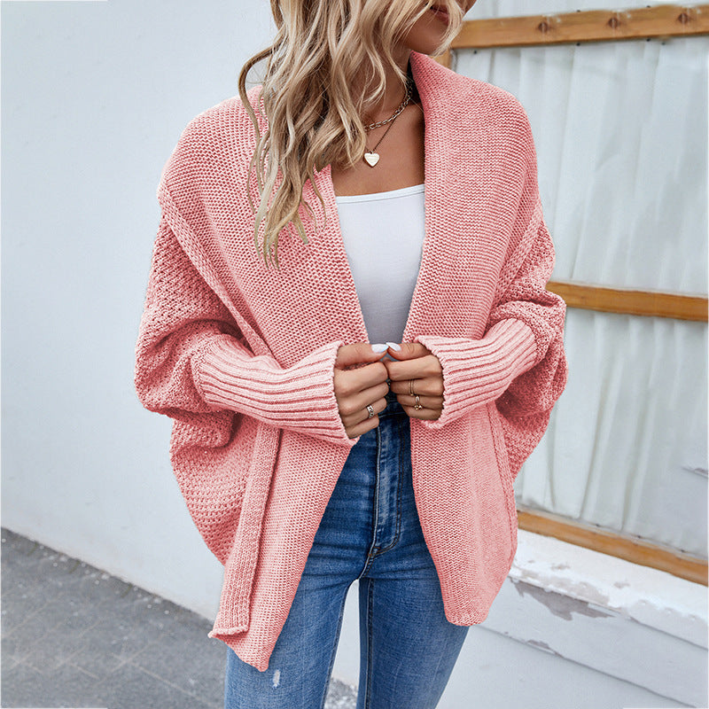 Casual Solid Color Doll Sleeve Sweater Jacket