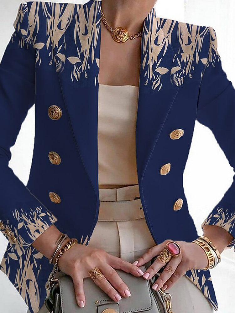 Stylish Printed Buckle Casual Blazer