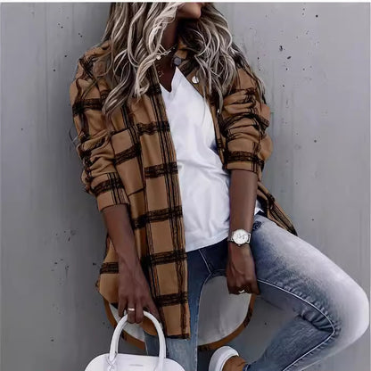 Chic Long Sleeve Check Outerwear