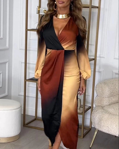 Vintage Style Long Sleeve Brown Maxi Dress