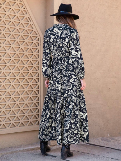 V-neck Floral Print Maxi Dress