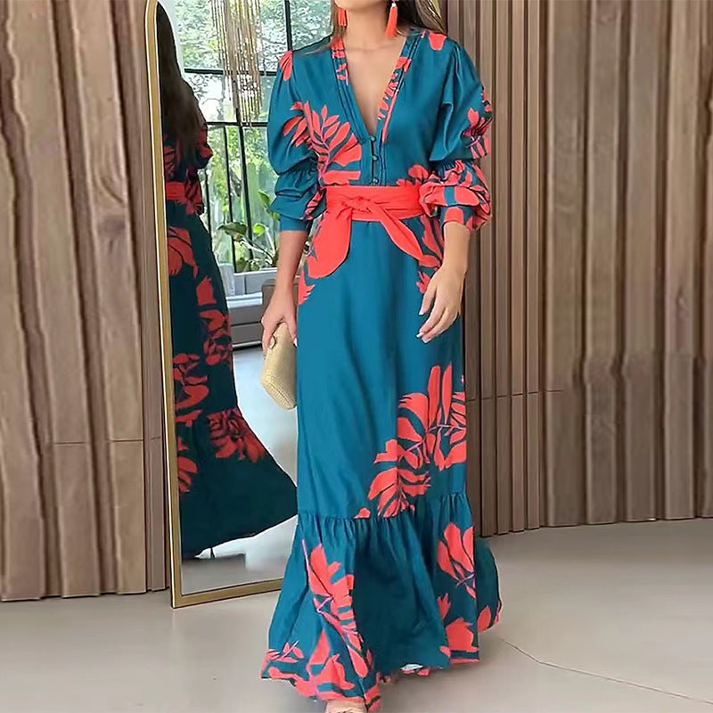 Bohemian Printed Long Sleeved Maxi Dress