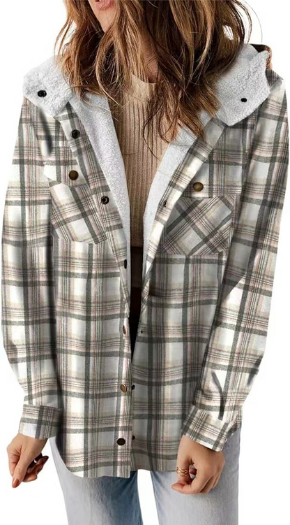 Casual Plaid Hooded Woolen Coat