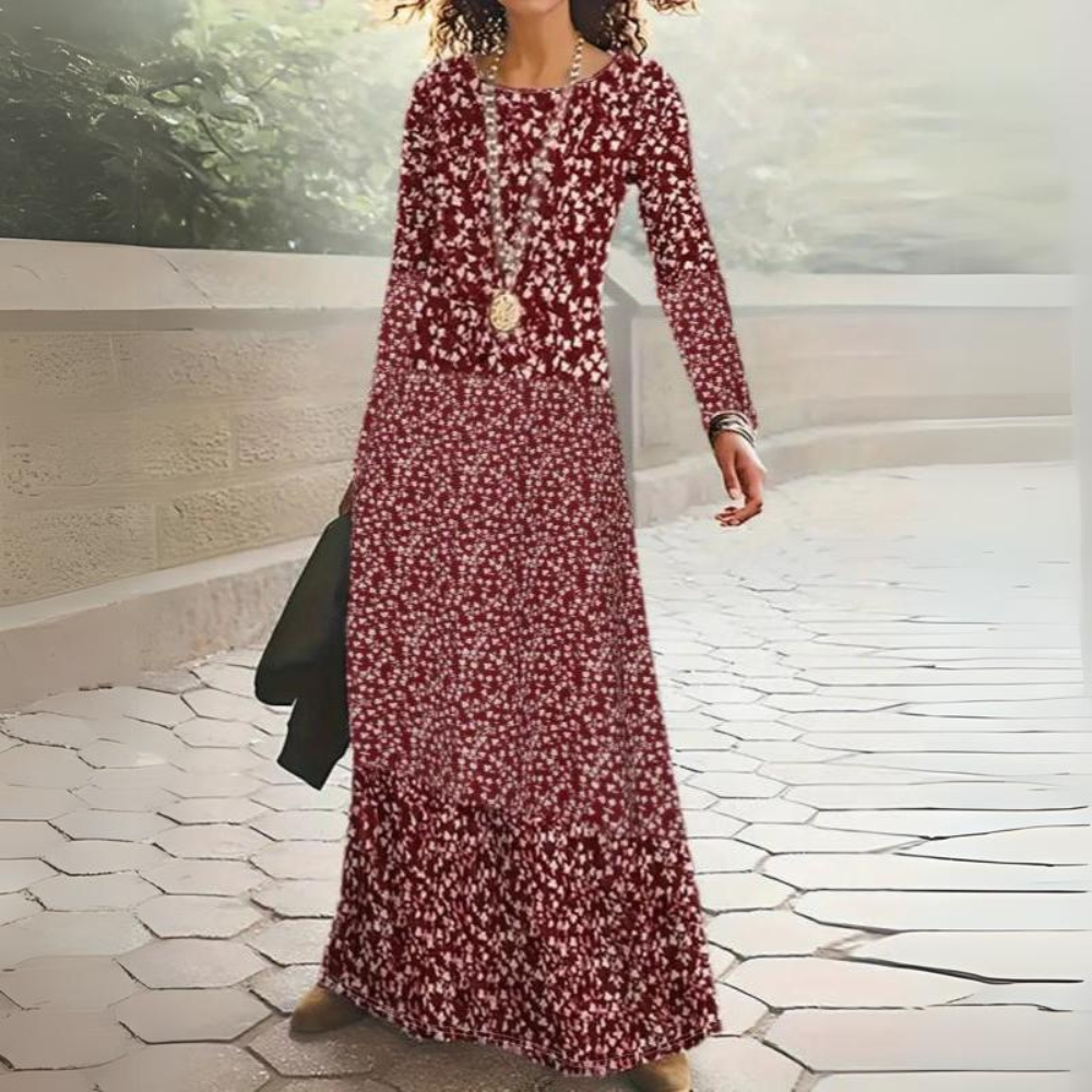 Slimming Temperament Crew Neck Waist-Controlled Long Sleeve Dress