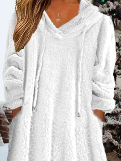 Loose Casual Fluff Hooded Long Sleeve Dress