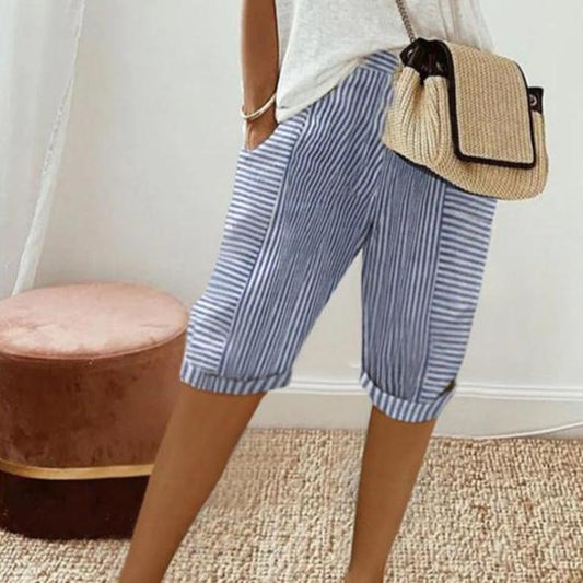 Jacquard Stripe Stitching Loose Casual Five Point Pants