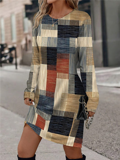 Unique Geometry Pattern Plaid Dress