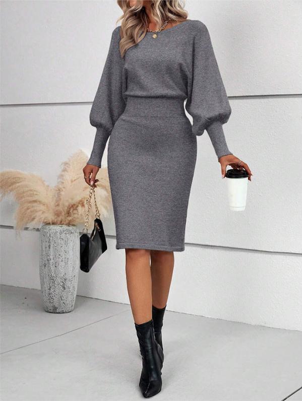 Style Crew Neck Long Sleeve Slimming Knit Dress