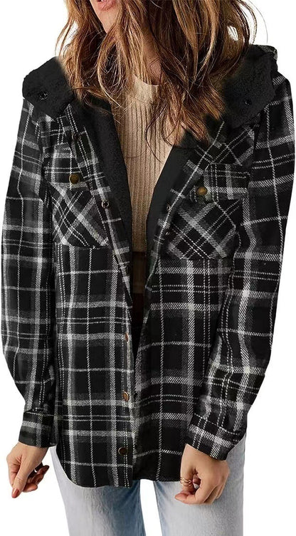 Casual Plaid Hooded Woolen Coat